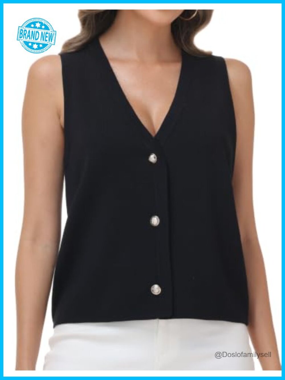 Women's Knit Sleeveless Vest V-Neck Button Front